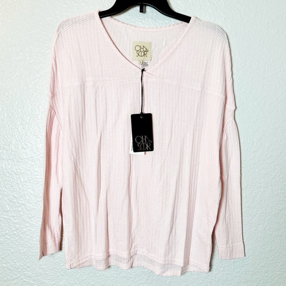 NWT Chaser Light Pink Waffle Long Sleeve Top